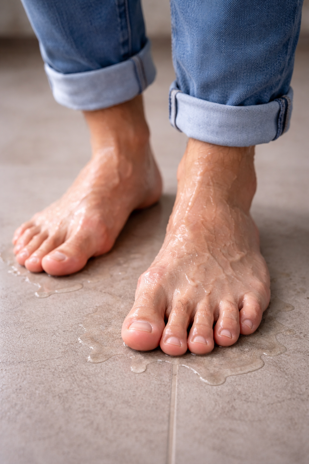 Imagen ilustrativa de hiperhidrosis plantar con exceso de sudoración en los pies